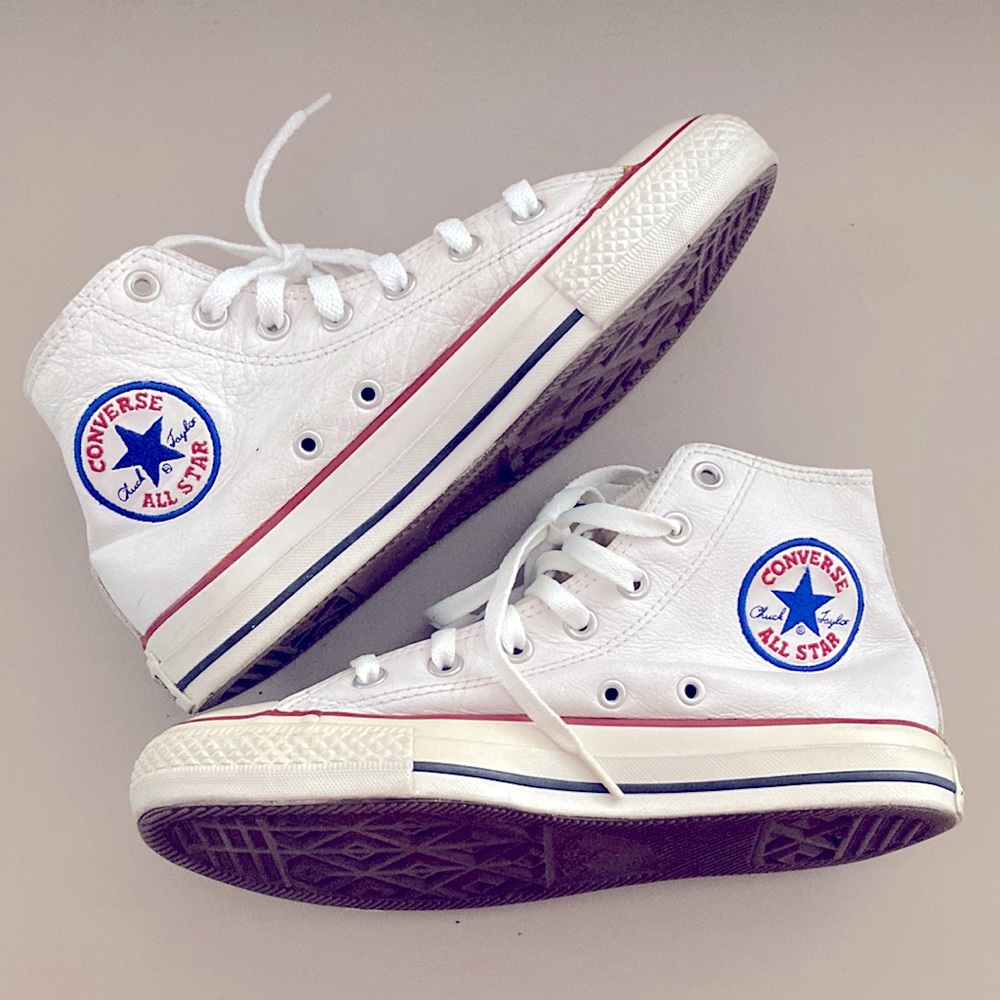 Leather ALL STAR Converse All White Chucks Sneakers Size 6 Men’s Red Whi…